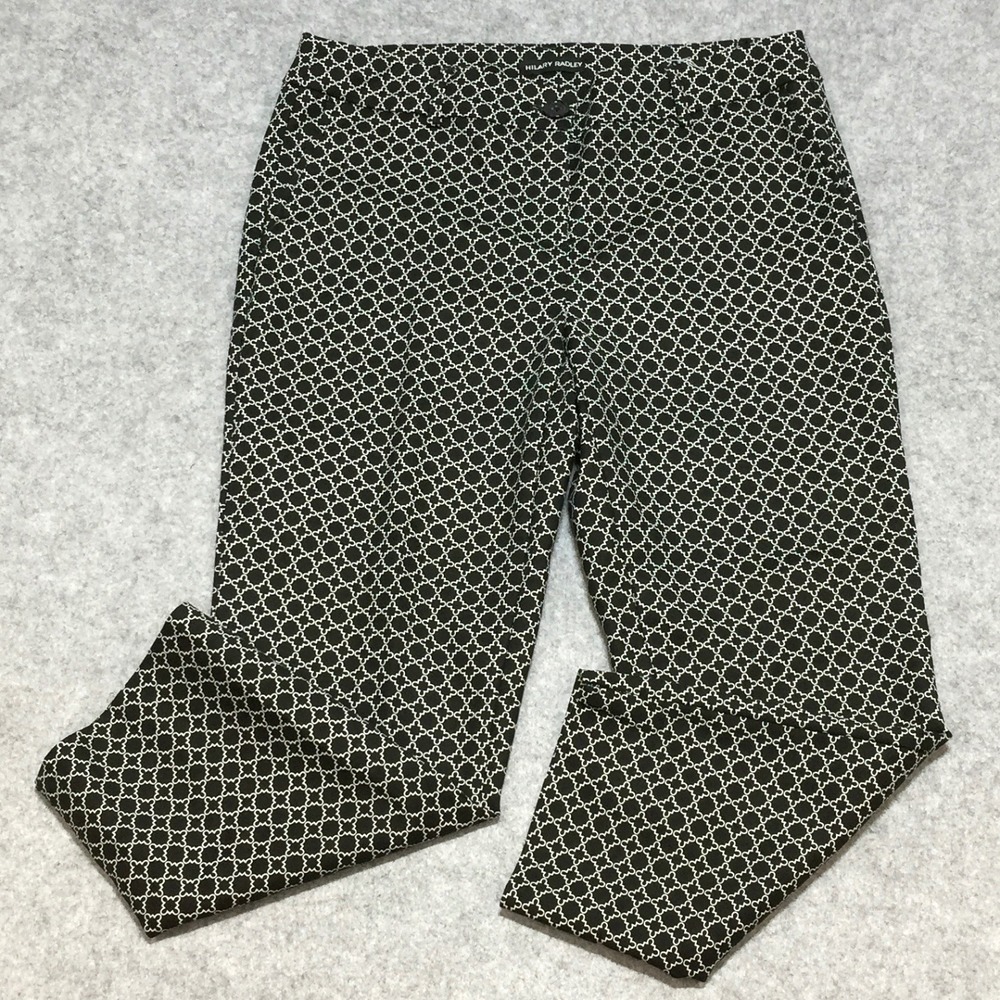 Hilary Radley Womens Black White Geometric Print Ankle Pants Size 6